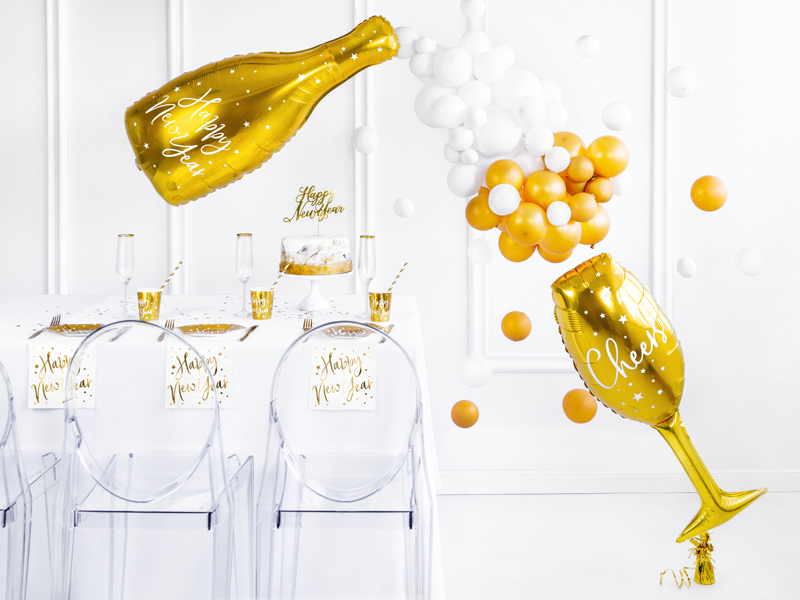 Folienballon in Flaschenform "Happy New Year", 32 x 82 cm, Gold