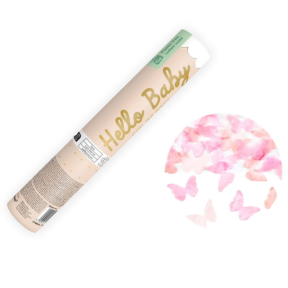 Party Popper Hello Baby Schmetterlinge Rosa, 20cm