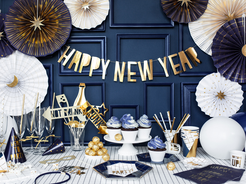 Happy New Year Banner, gold, 10x90cm