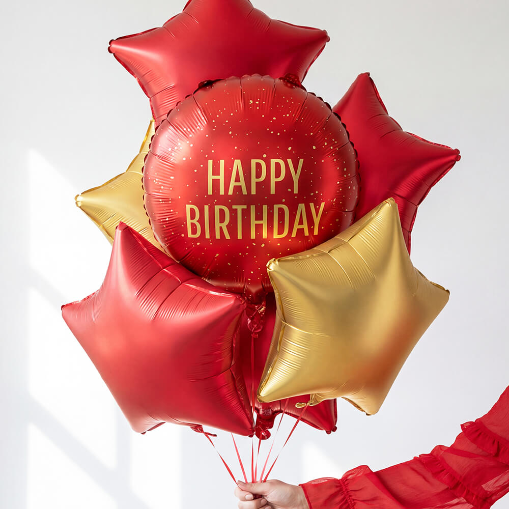 Folienballon Happy Birthday, 35 x 35 cm, Rot