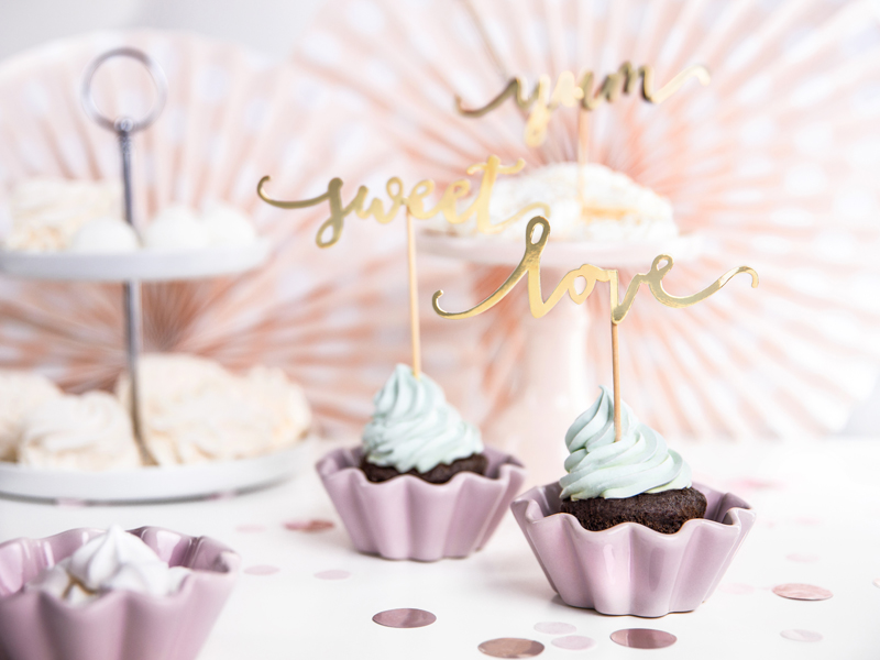 Muffin / Cupcake Topper, Love, Gold 13 cm