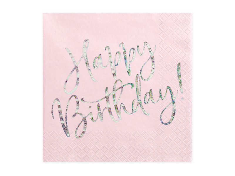 Servietten Happy Birthday Rosa, 33x33 cm