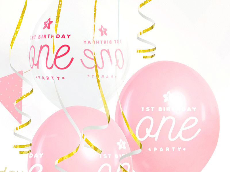 Luftballons 1ST Birthday Weiß / PInk 30cm, 50 Stk