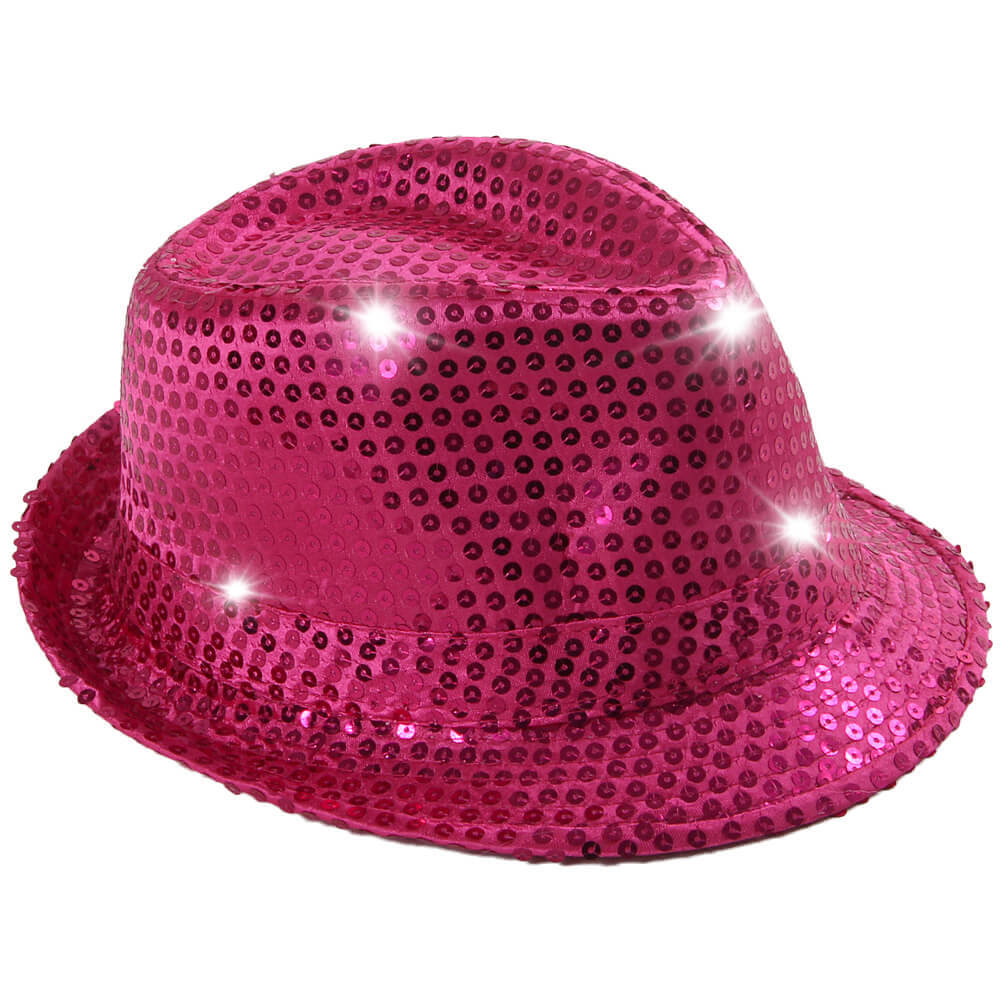 Pailletten Hut mit bunten LED's - Pink