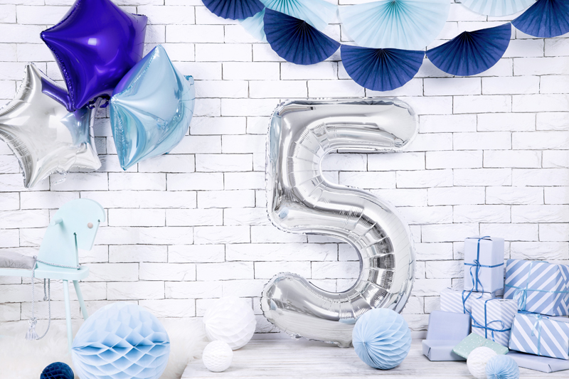Folienballon Zahl 5, Silber 86cm