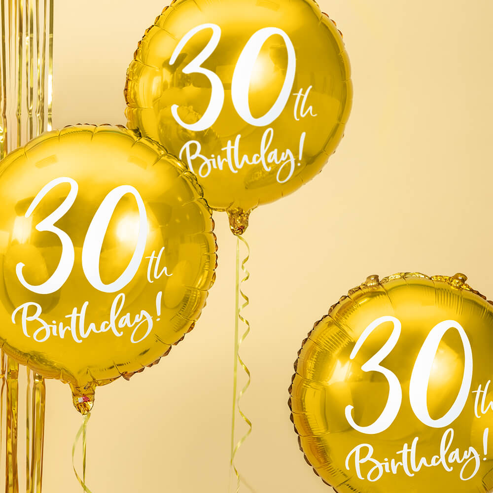 Folienballon 30th Birthday Gold, 45 cm