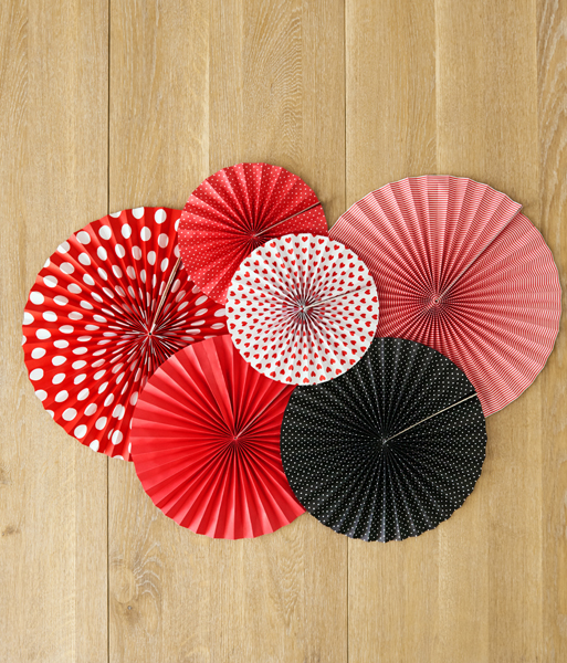 Fächer - Rot-Schwarz-Weiß gepunktet, 23-40 cm. 3er Set
