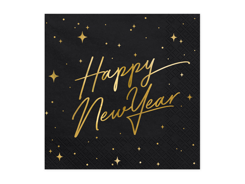 Servietten Happy New Year, 33 x 33 cm, Schwarz - 20 Stk.
