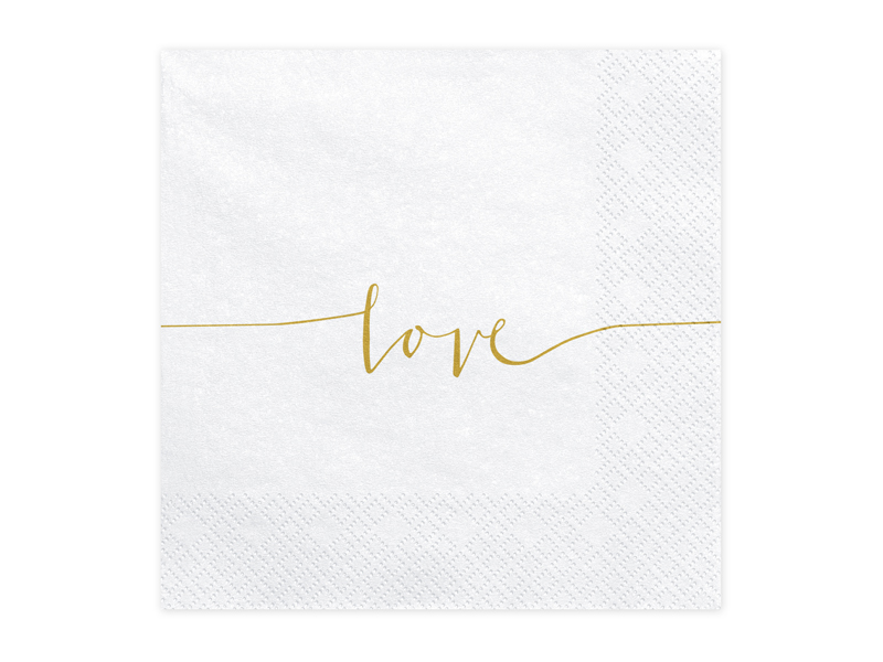 Servietten - LOVE, Weiß / Gold, 33 x 33 cm, 20 Stk.