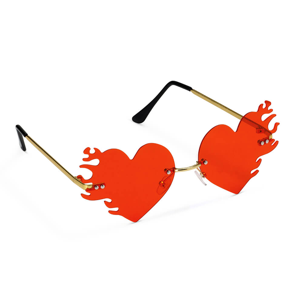 Sonnenbrille Herzform mit Flammen, Rot