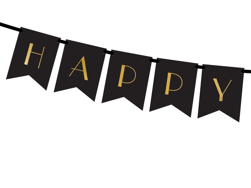 Happy New Year Banner, schwarz, 15x170cm