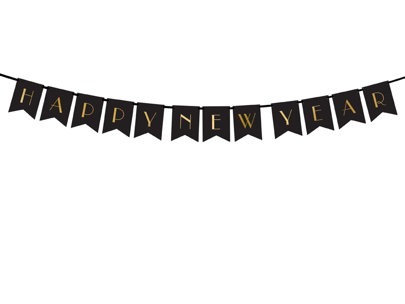 Happy New Year Banner, schwarz, 15x170cm