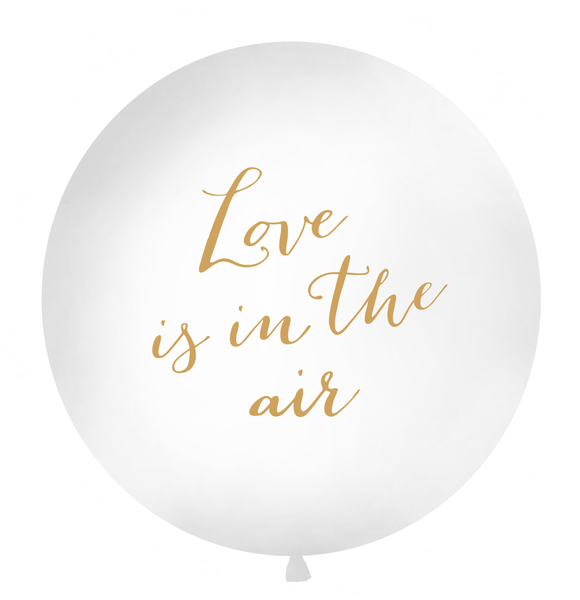 XXL Ballon 1m Ø, Love is in the air,  Weiß / Gold