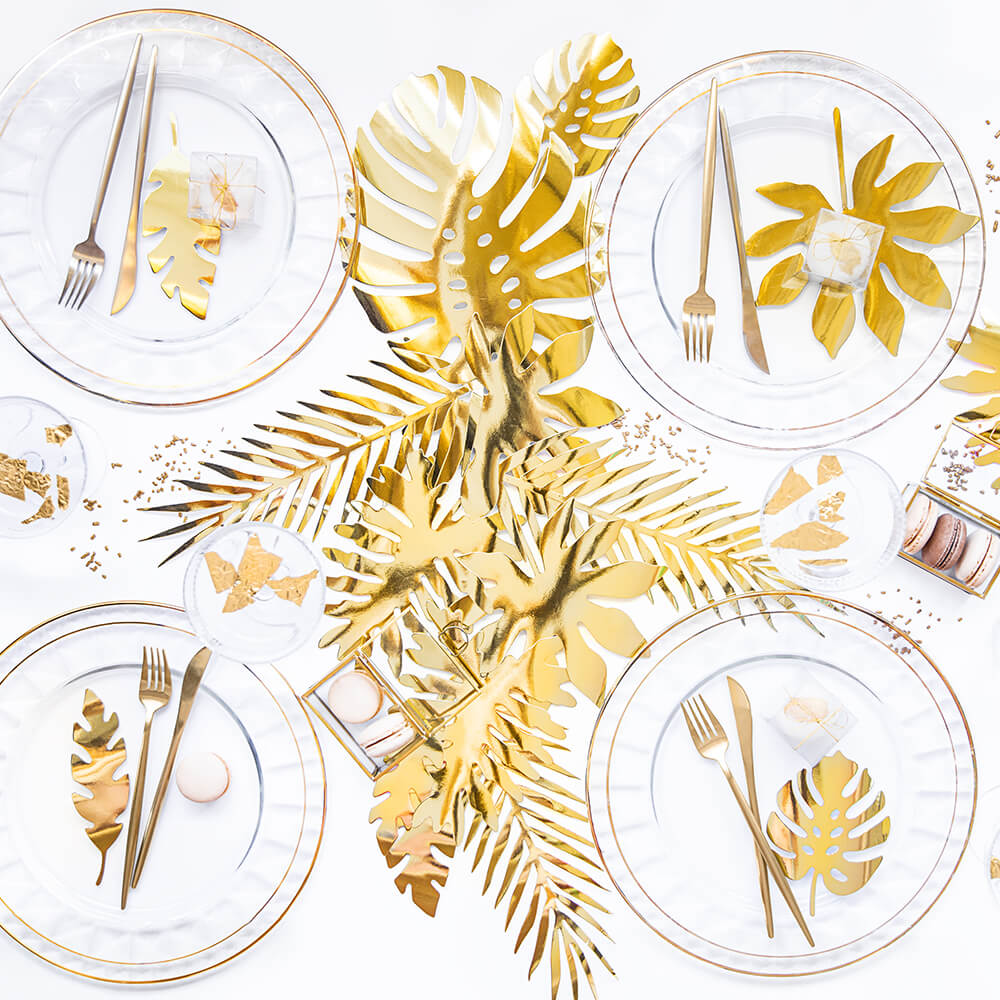 Dekoration Set Aloha - tropische Blätter, 21-teilig, gold
