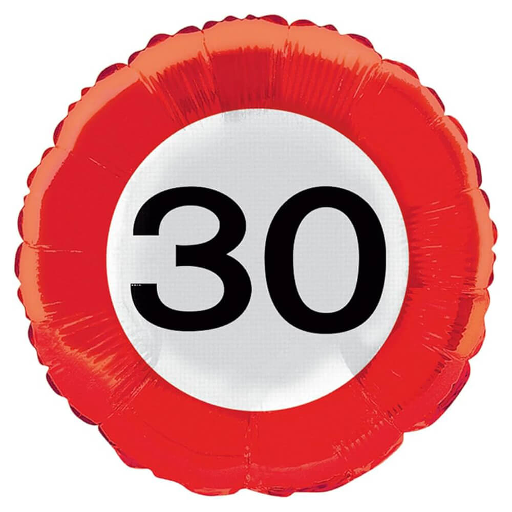 Rundballon Zahl 30 Rot, Weiß