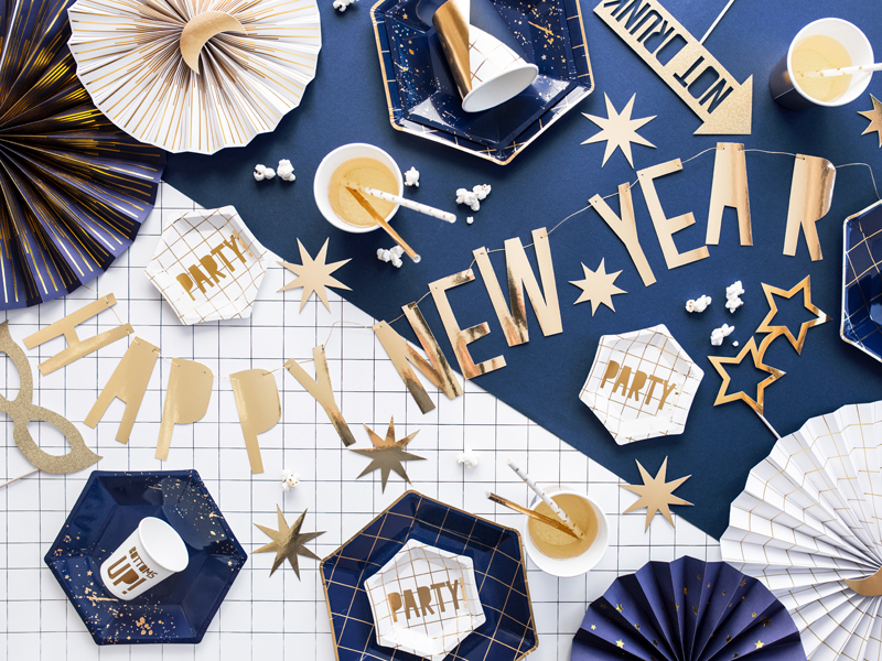Happy New Year Banner, gold, 10x90cm