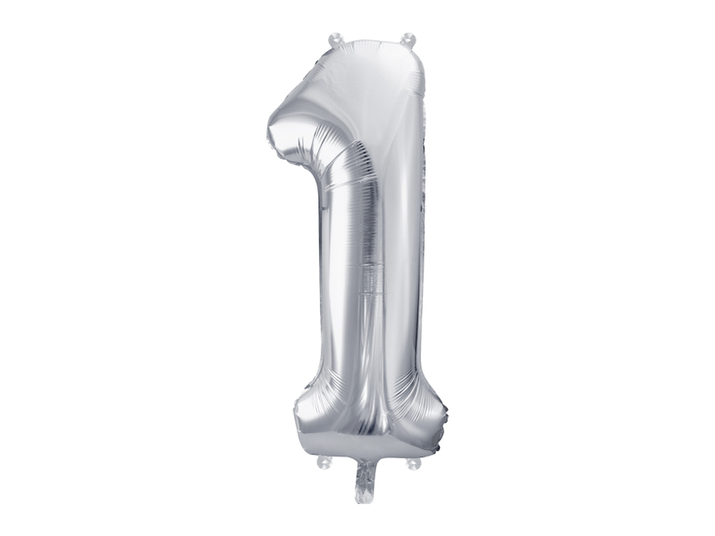 Folienballon Zahl 1, Silber 86cm