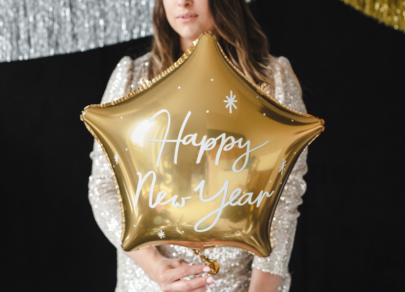 Folienballon in Sternform, Happy New Year, gold, 47x50 cm