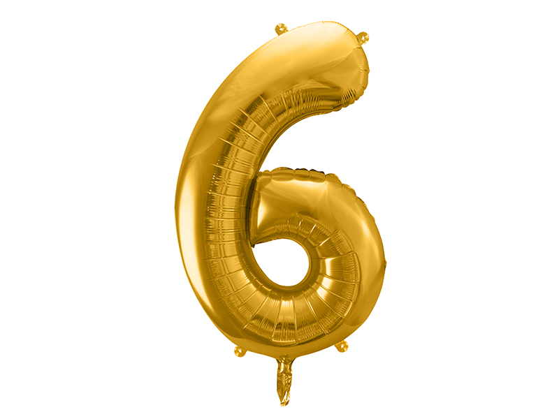 Folienballon Zahl 6, Gold 86cm