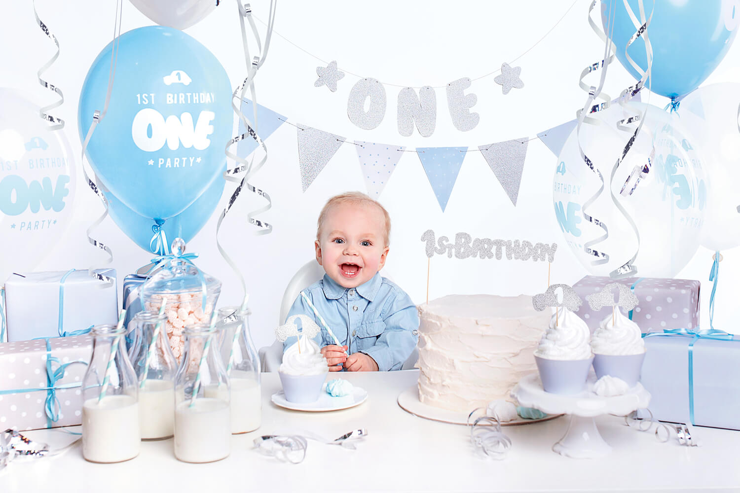 1. Geburtstag Blau / Silber Partyset