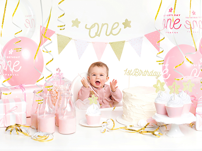 Luftballons 1ST Birthday Weiß / PInk 30cm, 50 Stk
