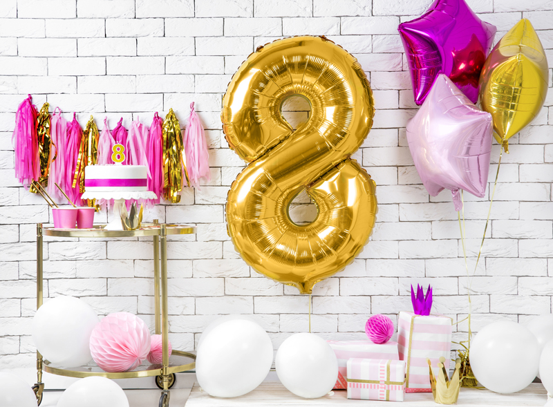 Folienballon Zahl 8, Gold 86cm