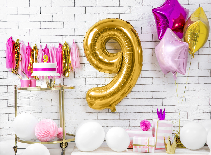 Folienballon Zahl 9, Gold 86cm