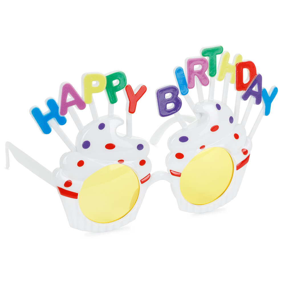 Brille Happy Birthday, Weiß mit Schriftzug