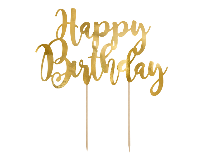 Tortenaufsatz Happy Birthday, Gold 22,5 cm