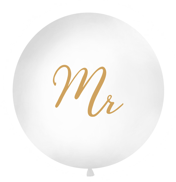 XXL Ballon 1m Ø, Mr, Weiß / Gold - 1m