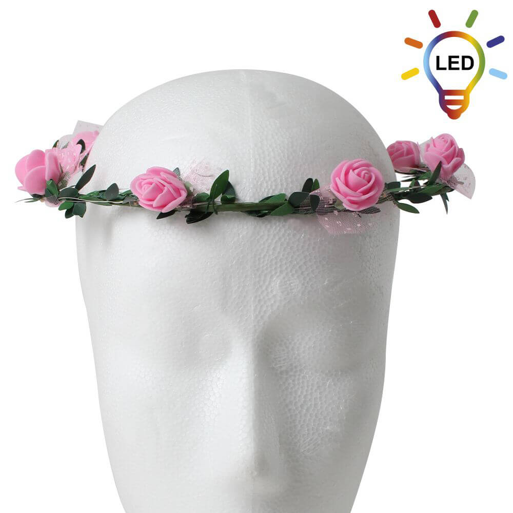 LED Haarband Haarkranz pinke Blumen