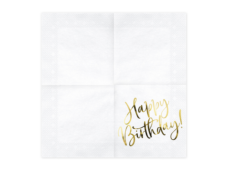 Servietten Happy Birthday weiß, 33x33 cm
