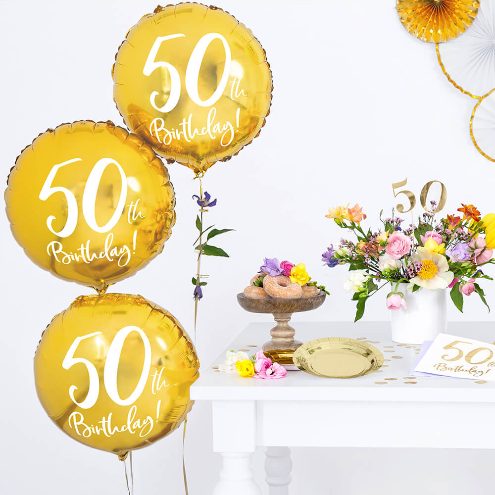Folienballon 50th Birthday Gold, 45 cm