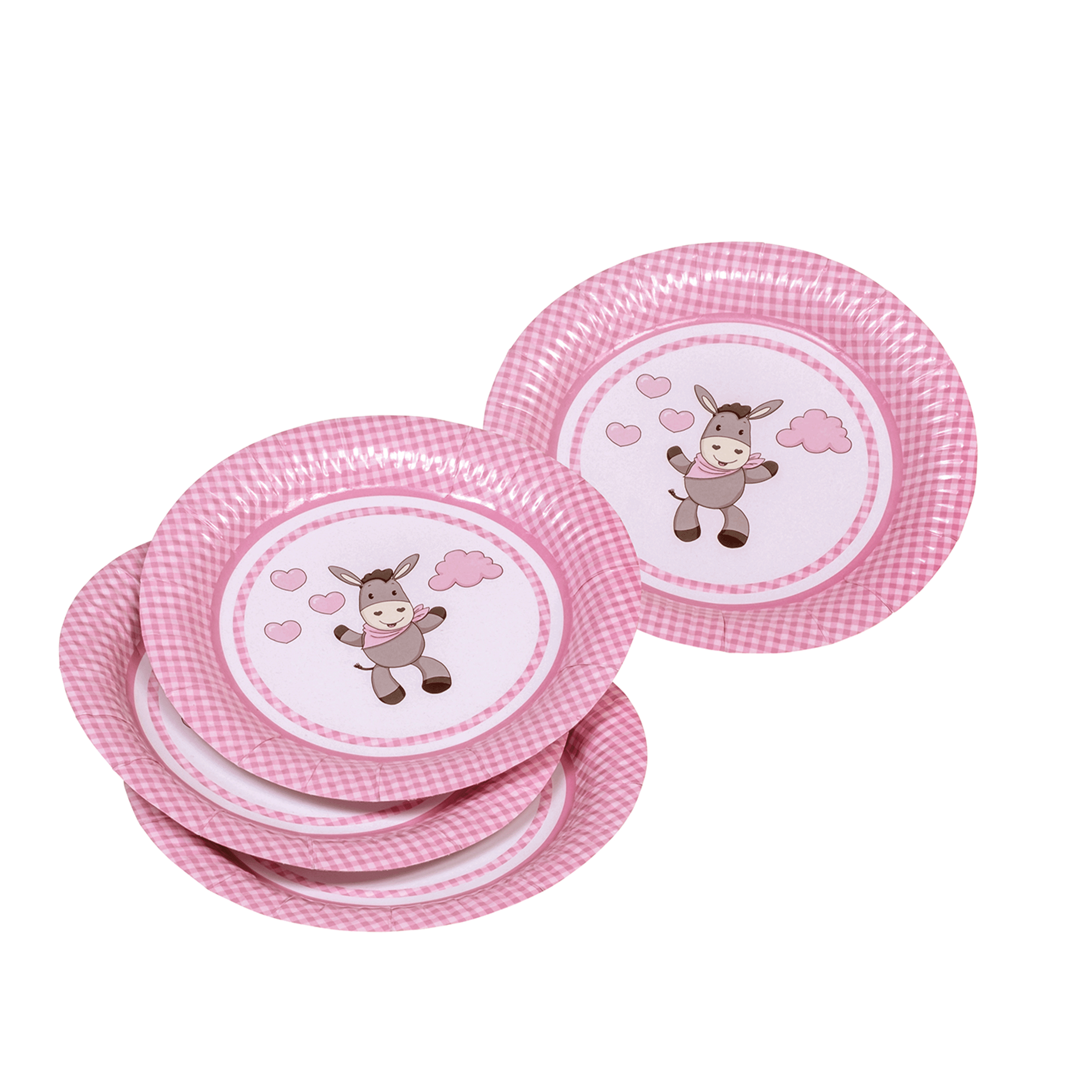 8x Pappteller Esel rosa Ø 23 cm
