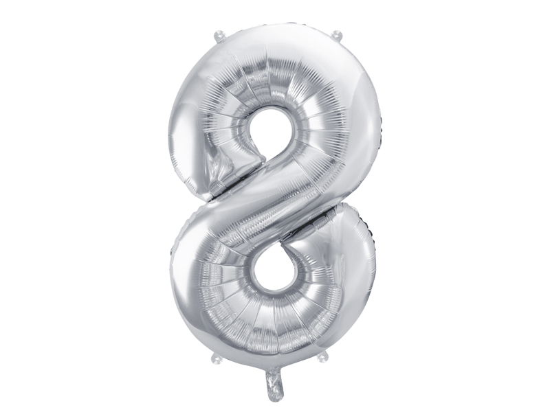 Folienballon Zahl 8, Silber 86cm