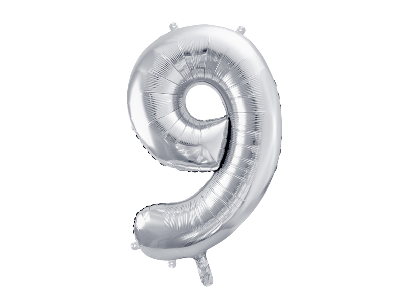 Folienballon Zahl 9, Silber 86cm