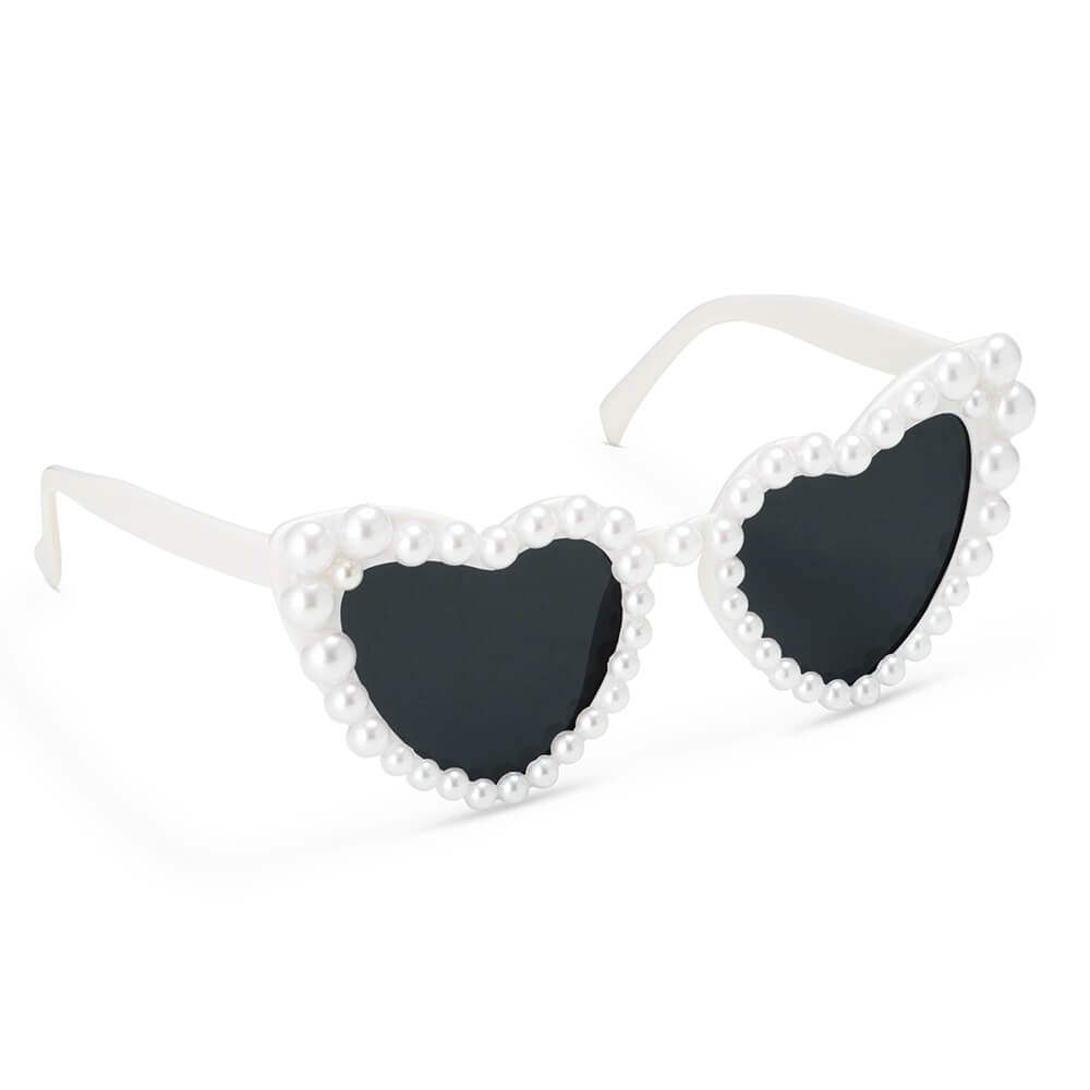 Sonnenbrille Herzform mit Perlen, Weiß