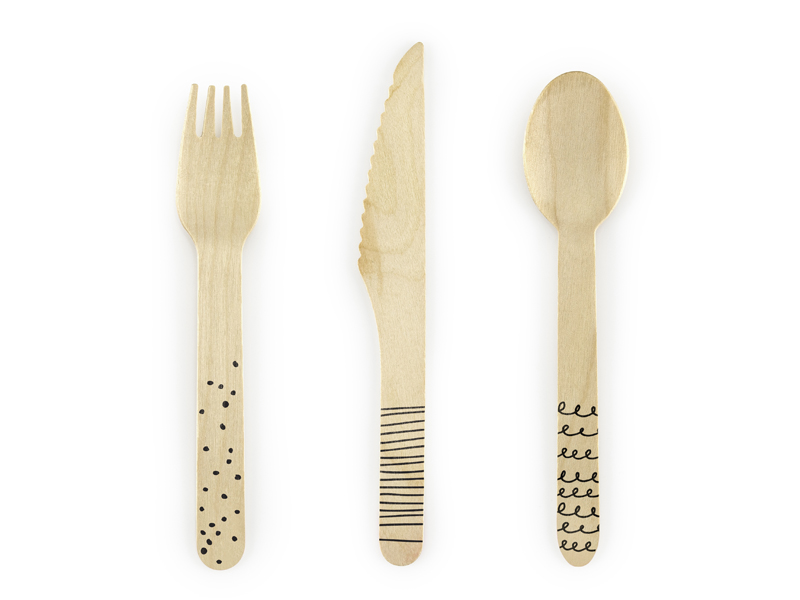 Holzbesteck Set Schwarz, 18 Teilig