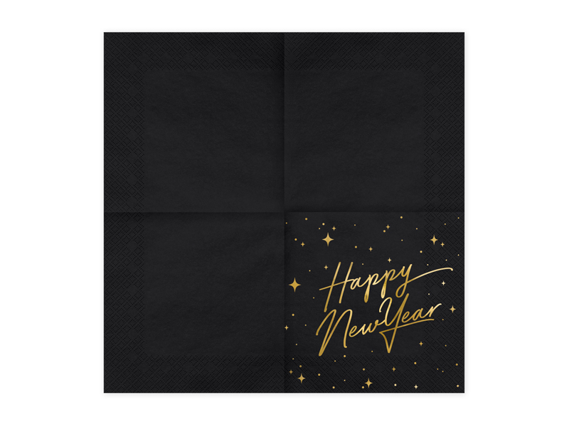 Servietten Happy New Year, 33 x 33 cm, Schwarz - 20 Stk.