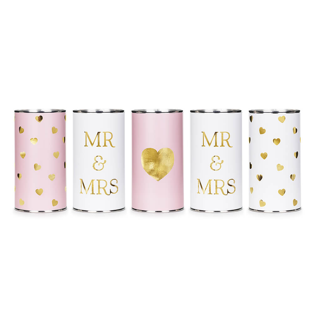 Hochzeitsdosen Mr and Mrs, 14 x 7 cm, 5er Set