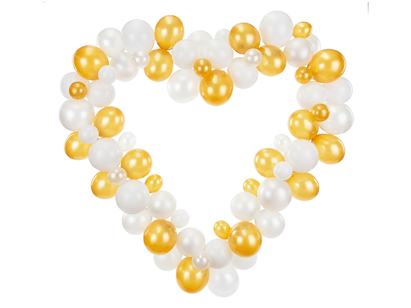 Ballongirlande mit Herzrahmen, Weiß / Gold, 160 cm