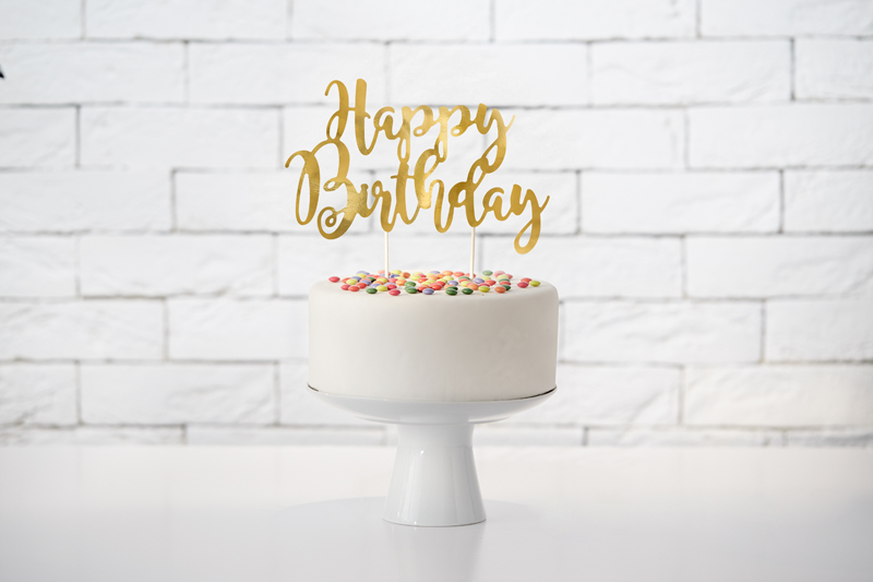 Tortenaufsatz Happy Birthday, Gold 22,5 cm