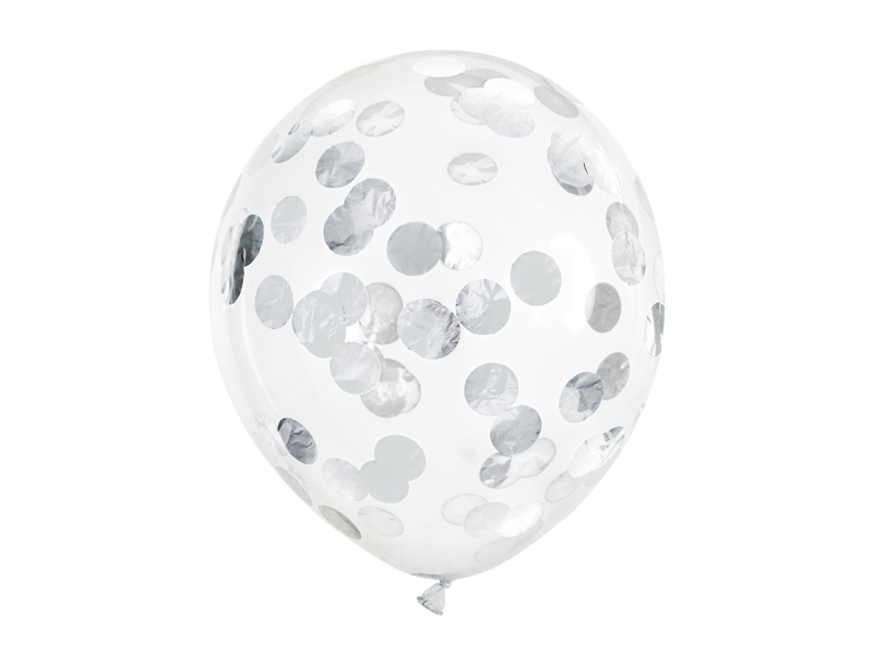 Konfettiballons silberne Kreise 30cm, 6 Stk.