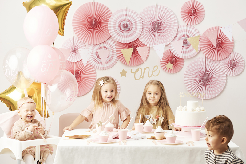 Luftballons 1ST Birthday Weiß / PInk 30cm, 50 Stk