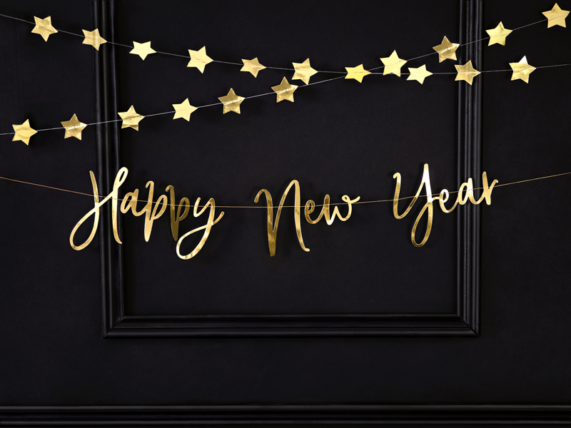 Happy New Year Banner, gold, 18x66cm