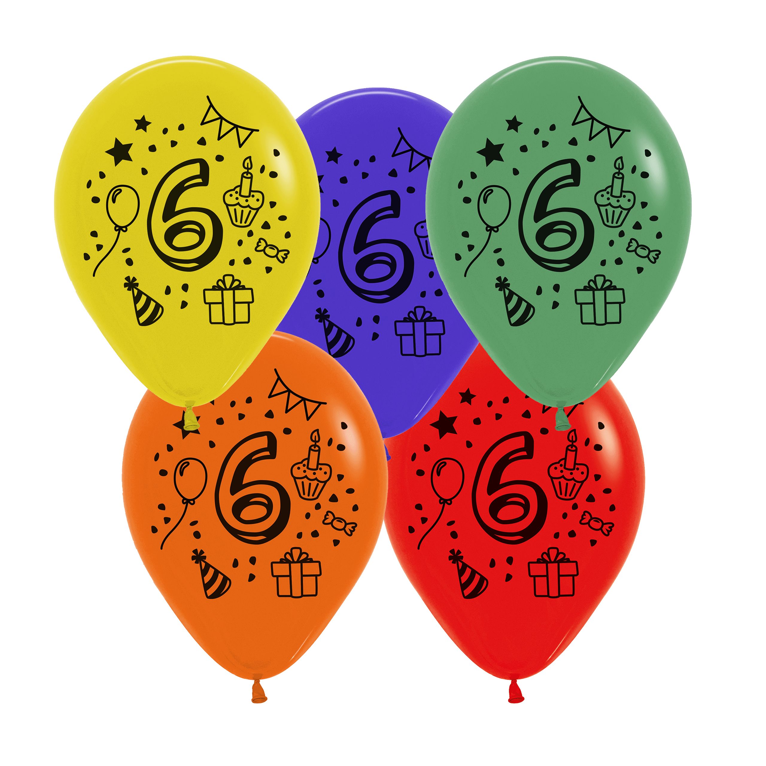 7x Luftballon Zahl 6 bunt Ø 30 cm