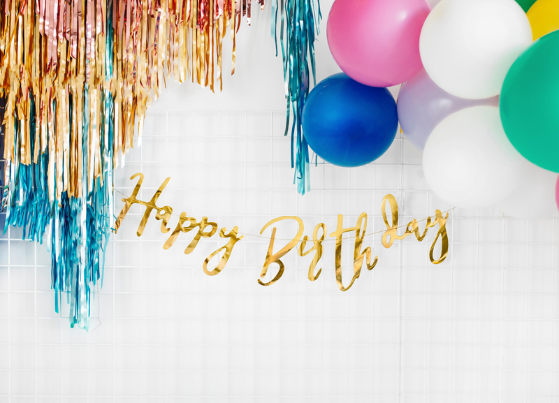 Banner Happy Birthday, Gold, 16,5 x 62 cm