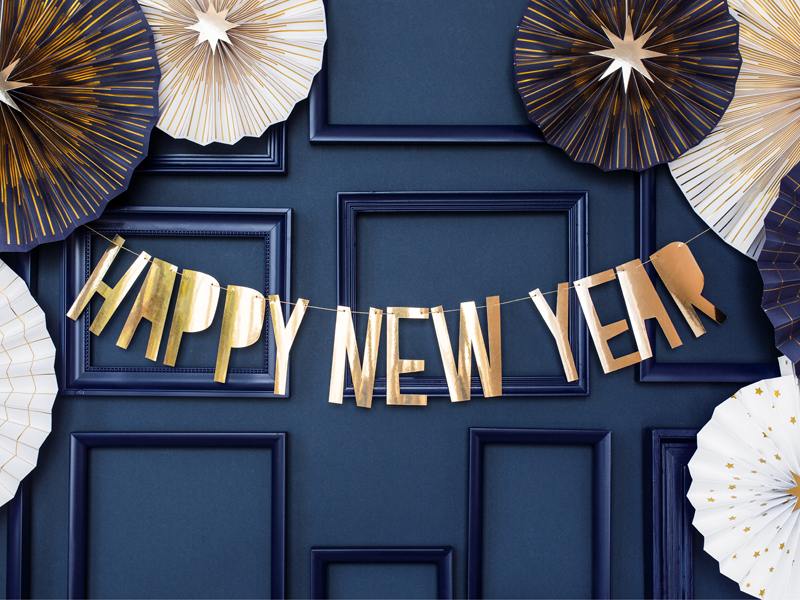 Happy New Year Banner, gold, 10x90cm