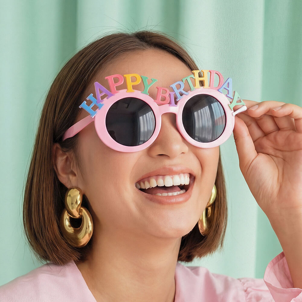 Brille Happy Birthday, Rosa mit Schriftzug