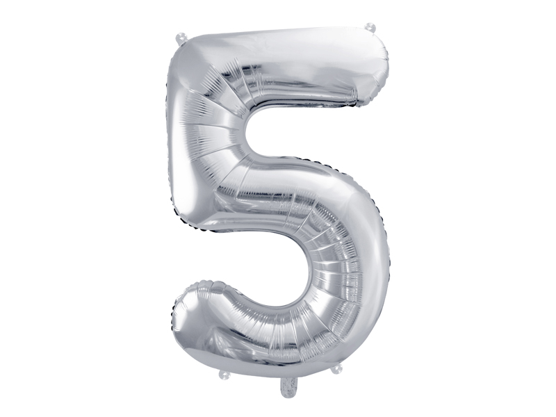 Folienballon Zahl 5, Silber 86cm